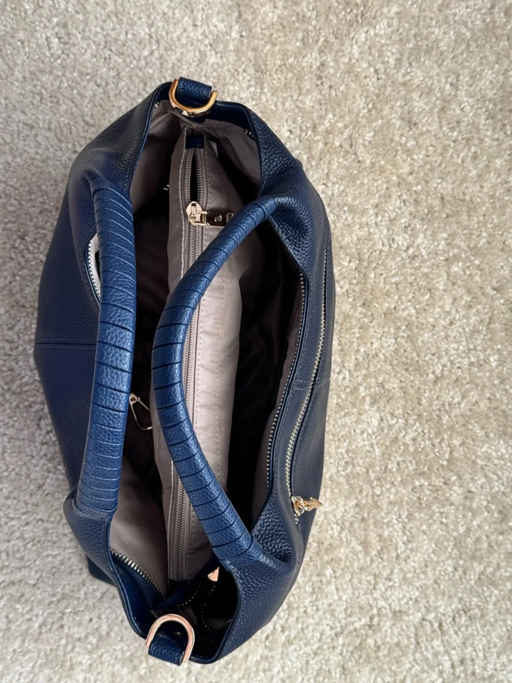 NWOT Bostanten Navy Pebbled Leather Shoulder Bag with Removable Strap - Picture 13 of 13